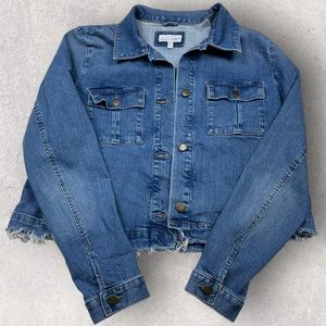 LOFT Denim Jean Blue Fringe Sort Jacket Size Large